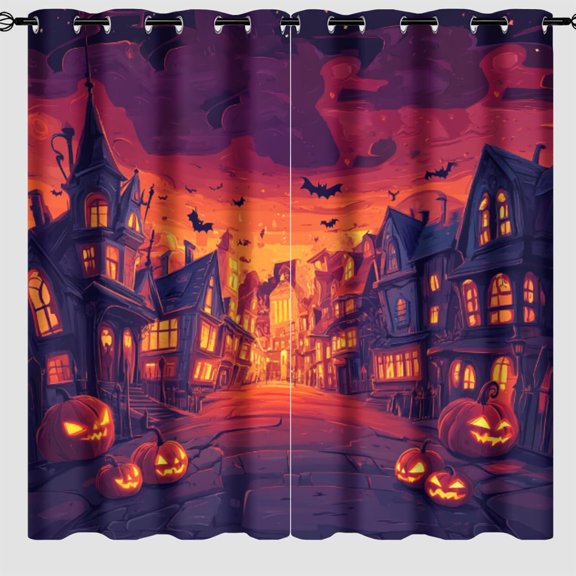 Halloween Curtains Spider Web Pumpkin Blackout Drapes for Living Room Bedroom 84x84 Inch