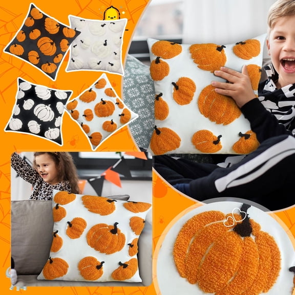 Halloween Cushion Case, Orange Linen Front With Stitched Pumpkin Face And Hidden Zipper, Cozy Seasonal Refresh For Living Room Bed Or Entryway Bench Vib B