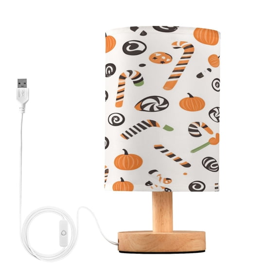 Halloween Cute Candy Small Lamp Printed Gifts Table Lamp USB Bedside Desk Nightstand Lamp Wood Base for Bedroom Living Room Office Desk College Dorm