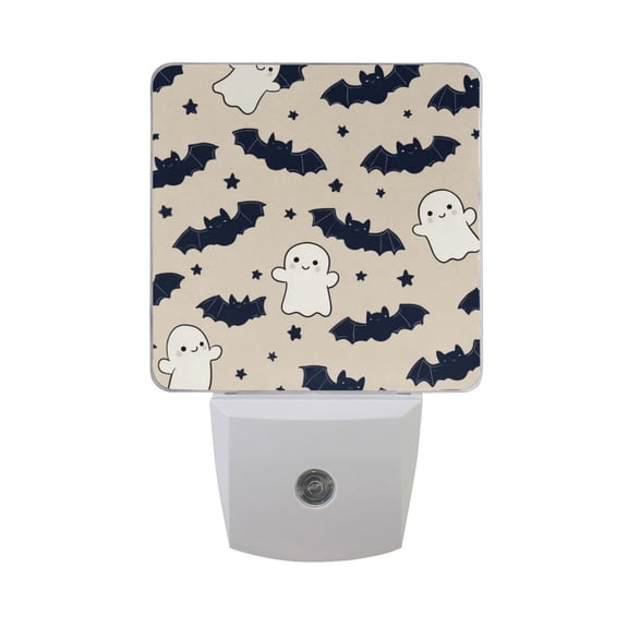 Halloween Cute Cartoon Bats Stars Specters LED Night Light Sensor Lamp Plug-in Adjustable Brightness 2 Pack