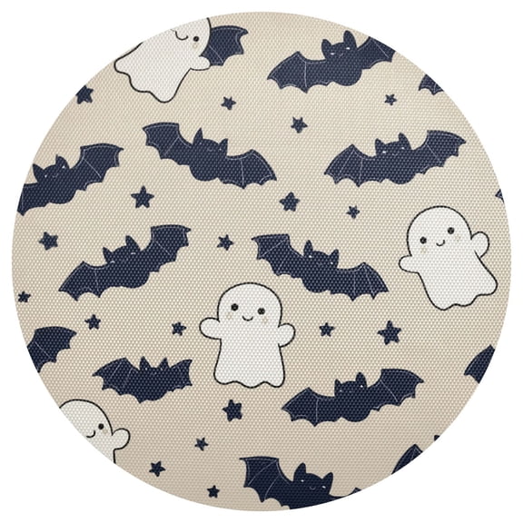 Halloween Cute Cartoon Bats Stars Specters PVC Round Grid Placemat Table Mat 1 Pc 15.4" x 15.4"
