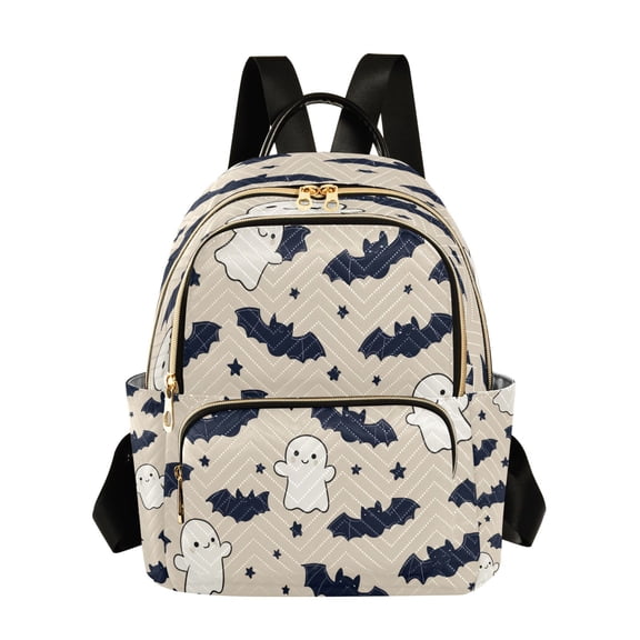 Halloween Cute Cartoon Bats Stars Specters Quilted Backpack Fashion Daypack Commuter Bag for Women 8.5 L