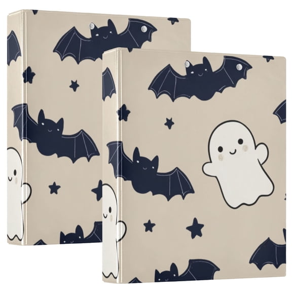 Halloween Cute Cartoon Bats Stars Specters Round Ring Binder 3 Rings 1.5" Capacity File Storage for A4 Size 1 Pack