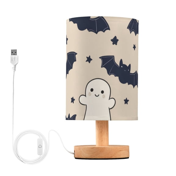 Halloween Cute Cartoon Bats Stars Specters Table Lamp with USB Port LED Warm Light Lamp Night Light Home Decor