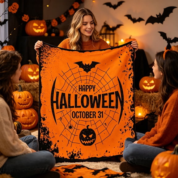 Halloween Cute Cartoon Flannel Blanket,51x40" Spooky Thin Lightweight Throw Blanket,Quick Dry Absorbent Microfiber,Washable Throw Blanket, Throws Blankets for Adults