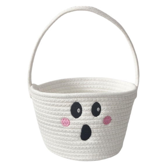 Halloween Cute Cotton Rope Baskets, Ghost Candy Bowl, Trick Or Treat Bag, Handheld Candy Bucket, Halloween Party Gift Basket for Candy,Toys, B