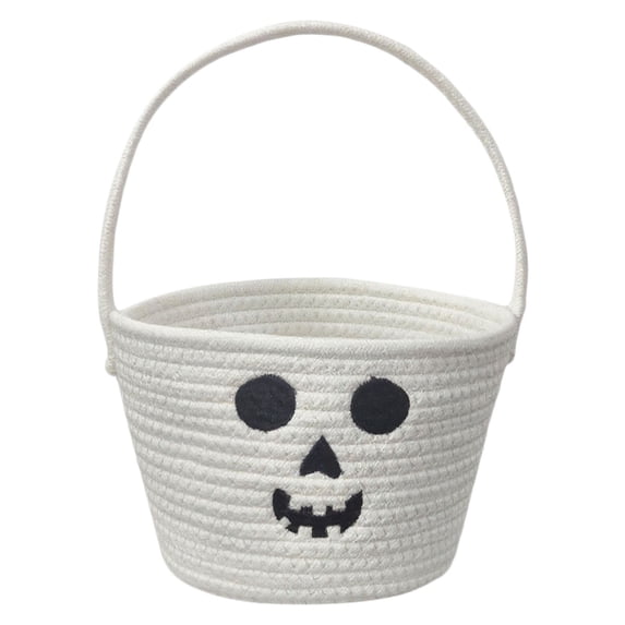 Halloween Cute Cotton Rope Baskets, Ghost Candy Bowl, Trick Or Treat Bag, Handheld Candy Bucket, Halloween Party Gift Basket for Candy,Toys, D