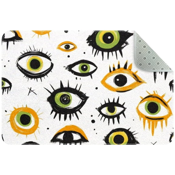 Halloween Cute Eyes Seamless Monsters Pattern Small Area Rug, Non-Slip Door Mat Indoor Floor Mat, Washable Kitchen Rug Entrance DMat for Bedroom Living Room
