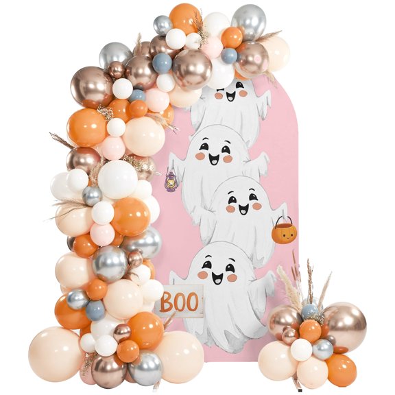 Halloween Cute Ghost Arch Backdrop Cover 4 FT, Pumpkin Cartoon Watercolor Wedding Arch Cover Stretchy Backdrop Stands Covers for Birthday Party Ceremony Banquet Decor