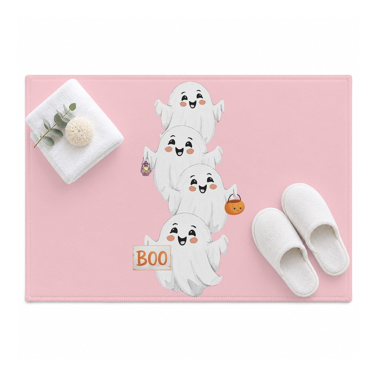 Halloween Cute Ghost Area Rug 2'x3', Pumpkin Cartoon Watercolor Mat Non ...