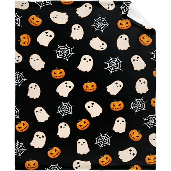 Halloween Cute Ghost Blanket Pumpkin Spider Web Flannel Throw Blanket for Bed Sofa Travel All Season Pets 40"x30"
