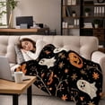 thumbnail image 1 of Halloween Cute Ghost Flannel Throw Blanket, Pumpkin Botanical Print Decorative Cover for Couch, Sofa and Bedroom, 1 of 3
