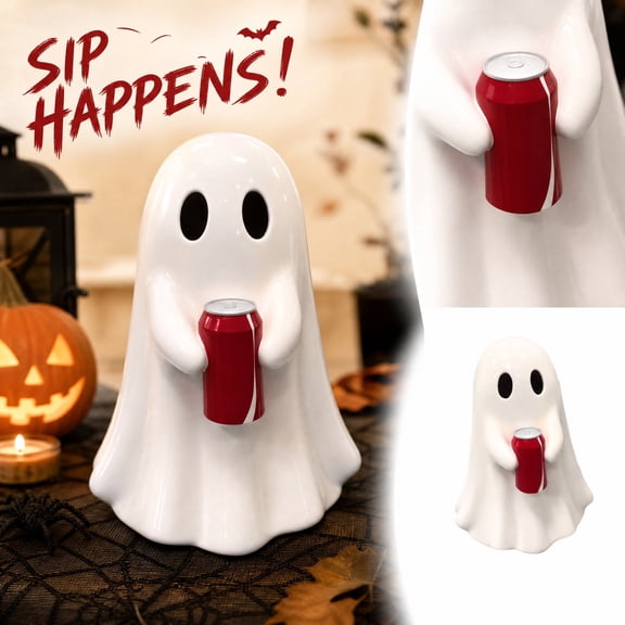 Halloween Cute Ghost Ghost Holding Coke, Ghost Coke Can Figurine Decor, Spooky Beverage Holder Figurine, Halloween Decorations For Tabletop, Party Decor