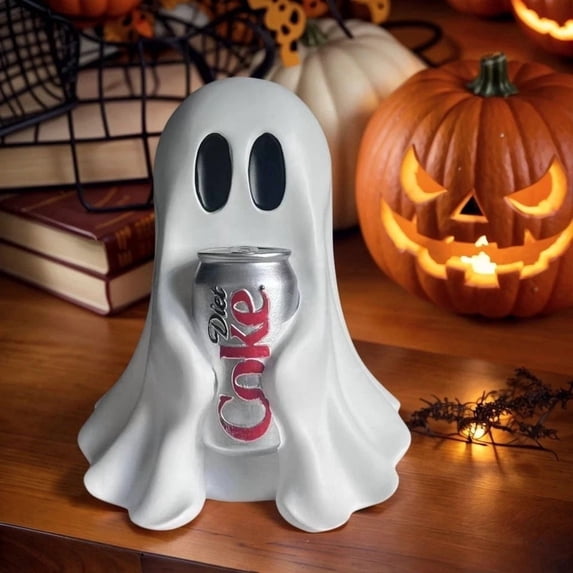 Halloween Cute Ghost Holding Coke Figurine, Resin Tabletop Decor for Party Shelf Display