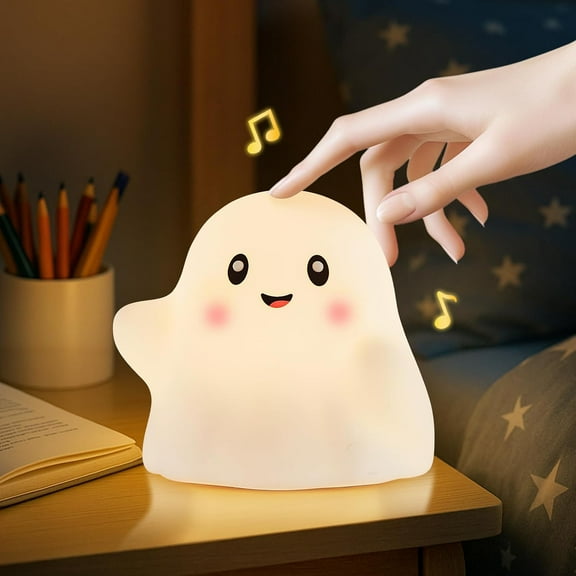 Halloween Cute Ghost Night Light-Touch+Squishy Silicone+2700k Eye-Safe LED+Fun Sounds,30-Min Timer,Dimmable,Nursery/Bedside/Bedroom Light