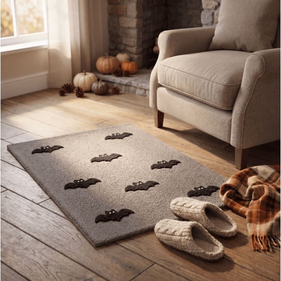 Halloween Cute Ghost Non-Slip Doormat, Spooky Polyester Welcome Floor Rug, Indoor Outdoor Entryway Kitchen Bedroom Holiday Decor