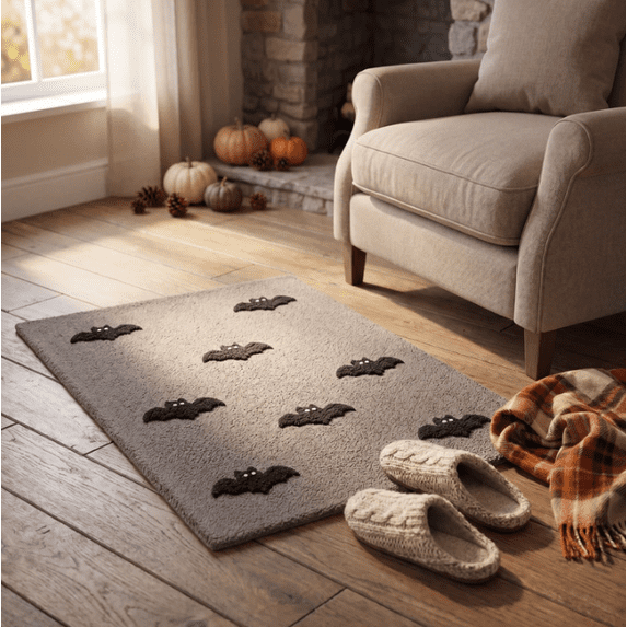 Halloween Cute Ghost Non-Slip Welcome Doormat, Polyester Spooky Floor Rug, Indoor Outdoor Entryway Kitchen Bedroom Holiday Decor