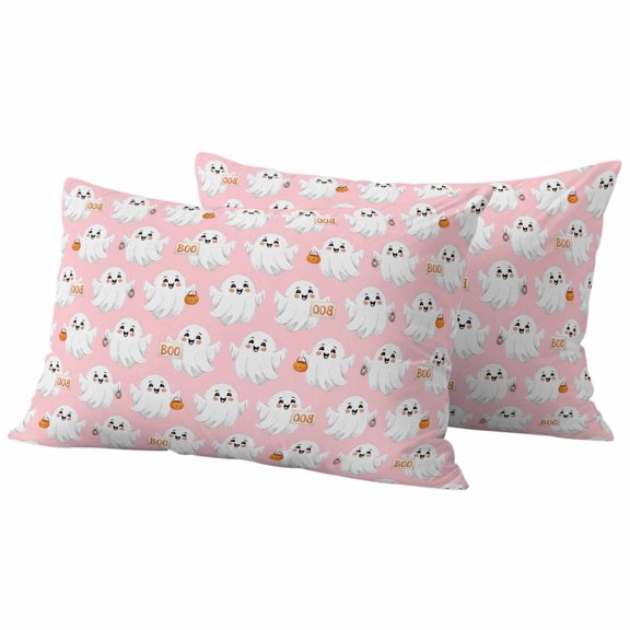 Halloween Cute Ghost Outdoor Waterproof Pillow Covers, Cartoon Pumpkins Pink Watercolor Decorative Rectangle Throw Pillowcase Sofa Cushion Sham for Patio/Couch/Chair, 20"x12" 2 Pack