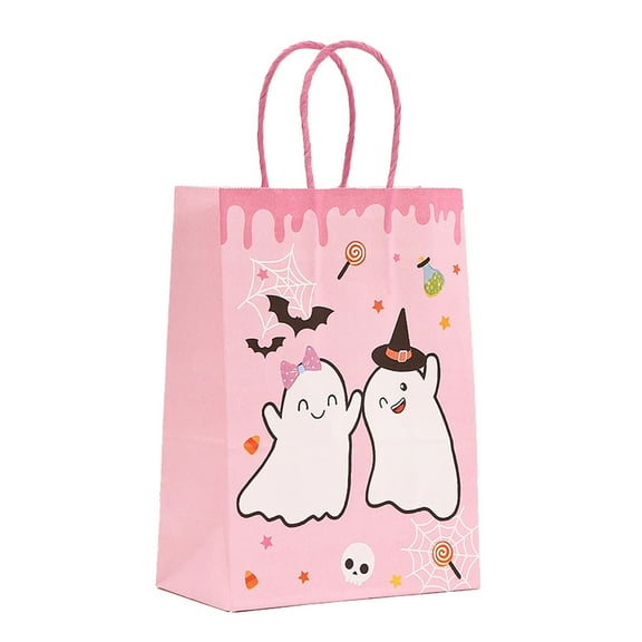 Halloween Cute Ghost Paper Gift Bags with Handles,Trick or Treat Candy Bags for Pumpkin Candy Goodie Present Bags,Candy Store Treat Bags with Cute Ghosts and Pumpkins for Gifts Treats(B)
