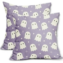 Halloween Cute Ghost Pillow Covers 18x18 Inch Purple And White Spooky Throw Pillow Covers Set of 2 Farmhouse Cotton Linen Pillowcases Decoration Outdoor Halloween Pillows For Halloween Home Sofa Decor