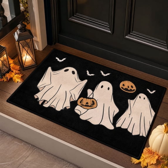 Halloween Cute Ghost Printed Doormat, Halloween Absorbent Non‑Slip Floor Rug, for Front Door, Entryway, Home Decor