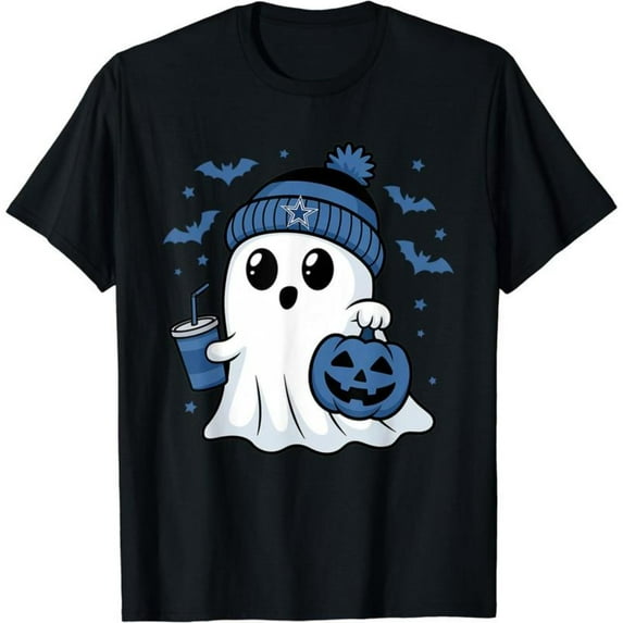 Halloween Cute Ghost T-Shirt, Vintage Ghost Graphic Tee, Blue Pumpkin Print Top for Women,Regular Fit，Fashion，cotton，black，S-5XL