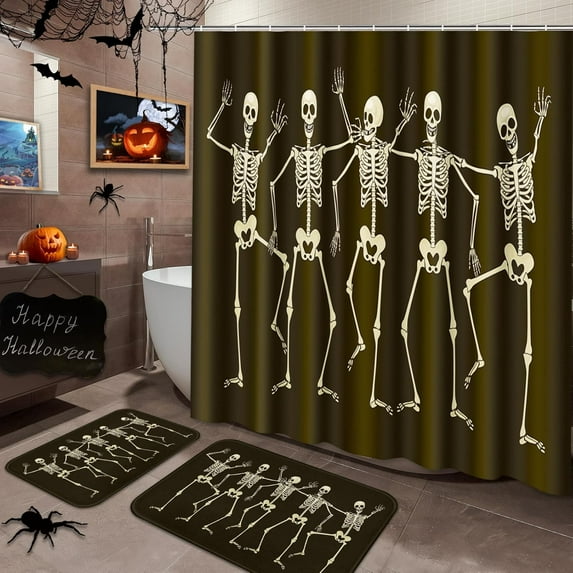 Halloween Cute Ghosts Bathroom Set with Shower Curtain sets and Rugs and Accessories Orange Pumpkin Skull Candlelight Flower Shower Curtain Set Bathroom Decor 3 Pcs