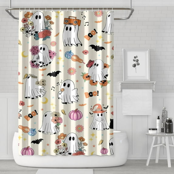 Halloween Cute Ghosts with Boo Shower Curtain 72"x72" ,Bathroom Decorative Shower Curtains Set with 12 Hooks,Modern Waterproof Washable Shower Curtain