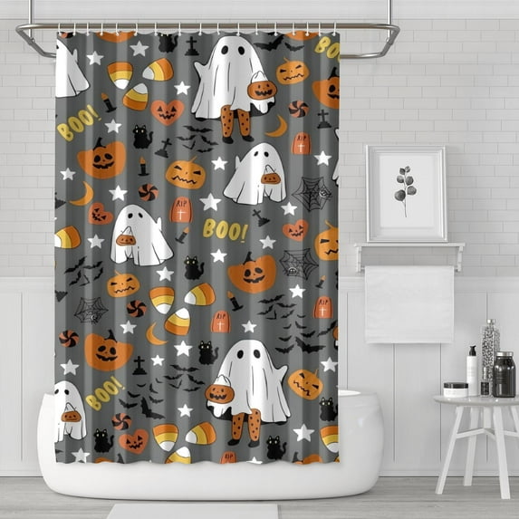 Halloween Cute Ghosts with Boo Shower Curtain 72"x72" ,Bathroom Decorative Shower Curtains Set with 12 Hooks,Modern Waterproof Washable Shower Curtain
