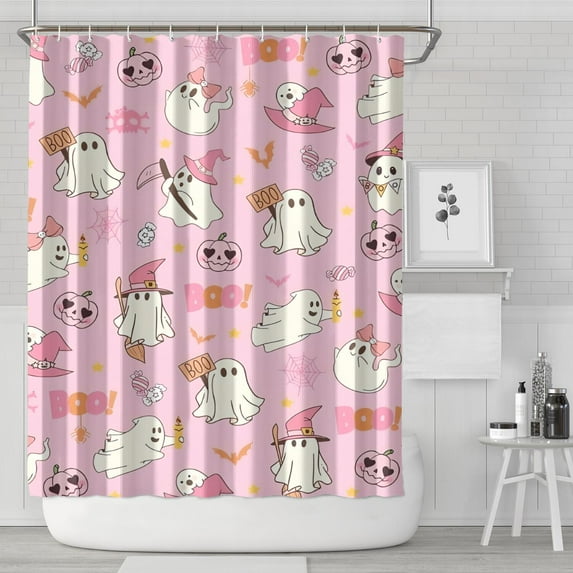 Halloween Cute Ghosts with Boo Shower Curtain 72"x84" ,Bathroom Decorative Shower Curtains Set with 12 Hooks,Modern Waterproof Washable Shower Curtain