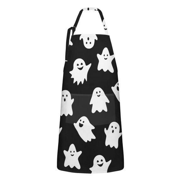 Halloween Cute Ghosts Apron-Garden Aprons for Women with Pockets-Cotton Linen Waterproof Kitchen Cooking Gardening Aprons Adjustable for Kitchen,Cooking,BBQ and Salon 32"x27"