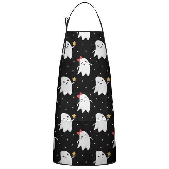 Halloween Cute Ghosts Pattern Apron-Garden Aprons for Women with Pockets-Cotton Linen Waterproof Kitchen Cooking Gardening Aprons Adjustable for Kitchen,Cooking,BBQ and Salon 33"x27"