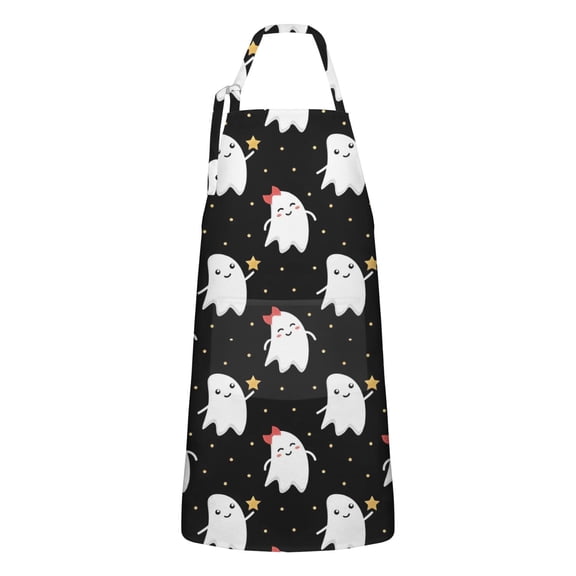 Halloween Cute Ghosts Apron-Garden Aprons for Women with Pockets-Cotton Linen Waterproof Kitchen Cooking Gardening Aprons Adjustable for Kitchen,Cooking,BBQ and Salon 32"x27"