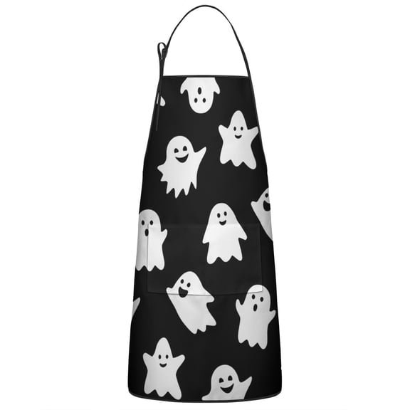 Halloween Cute Ghosts Pattern Apron-Garden Aprons for Women with Pockets-Cotton Linen Waterproof Kitchen Cooking Gardening Aprons Adjustable for Kitchen,Cooking,BBQ and Salon 33"x27"