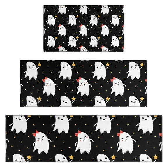 Halloween Cute Ghosts Pattern Kitchen Rugs Sets Of 3,Kitchen Runner Rugs Non Skid Washable,Decorative Kitchen Floor Mats for Kitchen,Sink,Laundry,17"x30"+ 17"x47" + 17"x59"