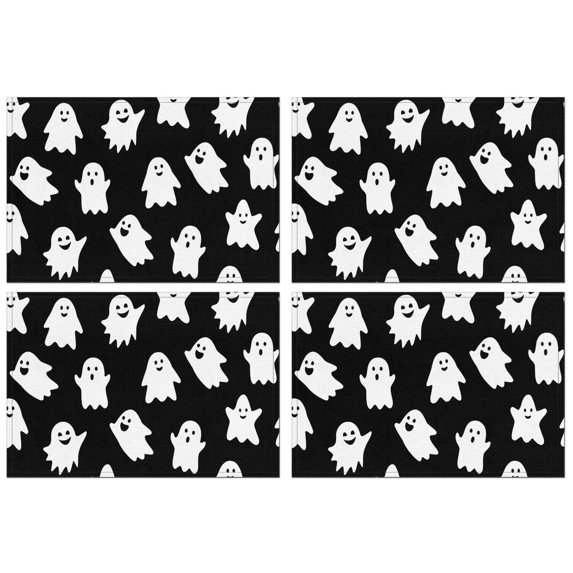 Halloween Cute Ghosts Pattern Summer Placemats Table Placemats Set Of 4-Linen Kitchen Washable Placemats Table Mats 11.8"x17.7" Non-Slip Heat Resistant