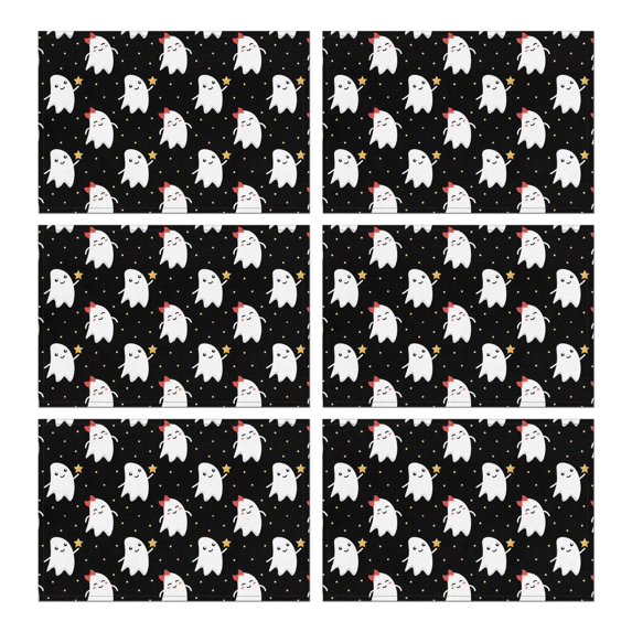 Halloween Cute Ghosts Pattern Summer Placemats Table Placemats Set Of 6-Linen Kitchen Washable Placemats Table Mats 11.8"x17.7" Non-Slip Heat Resistant