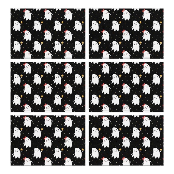 Halloween Cute Ghosts Pattern Summer Placemats Table Placemats Set Of 6-Linen Kitchen Washable Placemats Table Mats 11.8"x17.7" Non-Slip Heat Resistant