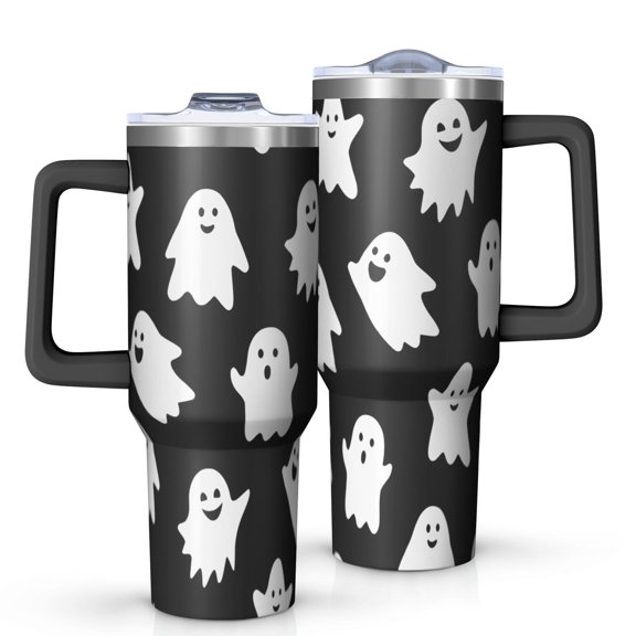 Halloween Cute Ghosts Pattern Tumbler with Handle and Lid,40oz Double Wall Vacuum Insulated Tumbler,Cups Gift for Women and Men