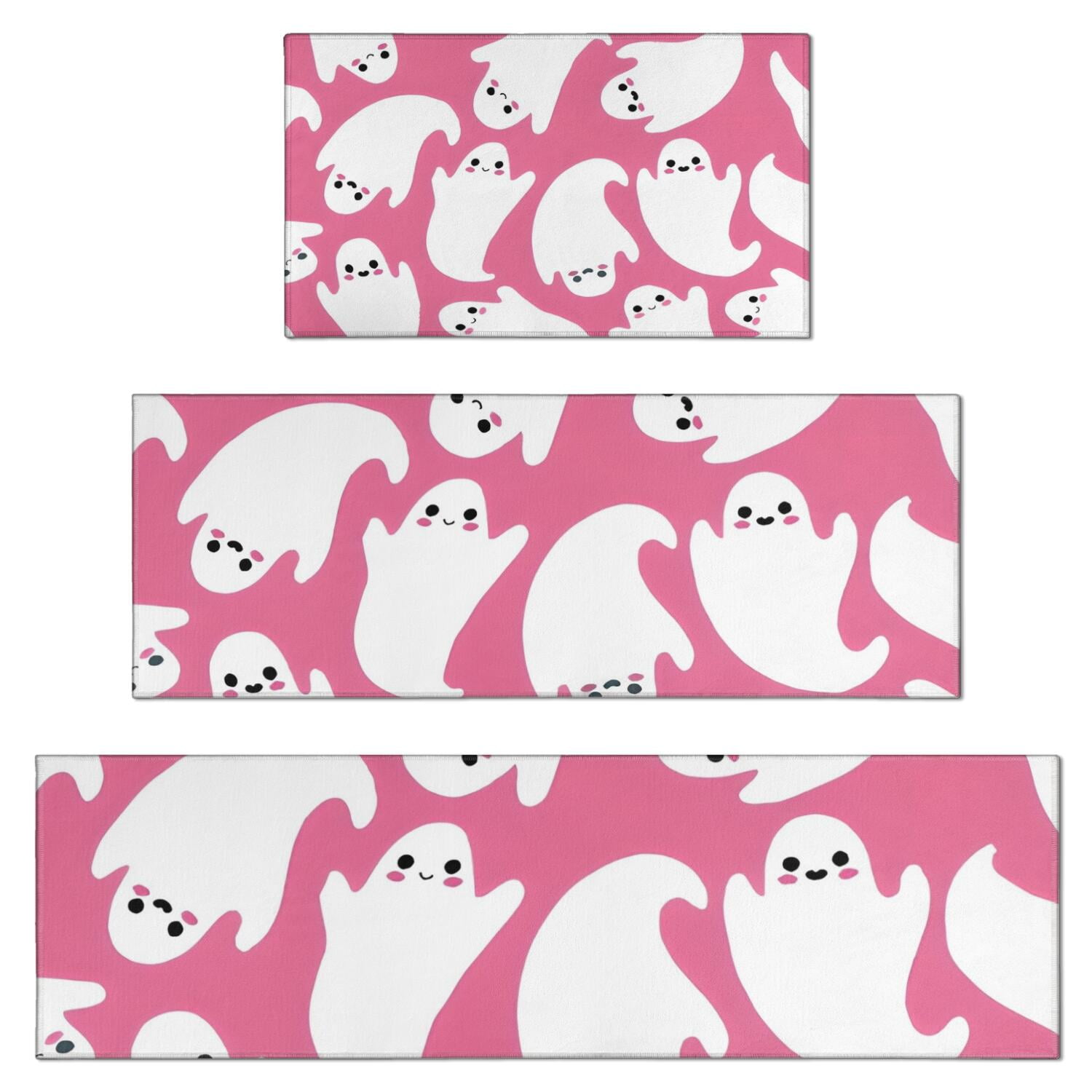 Halloween Cute Ghosts on Pink Pattern Kitchen Rugs Sets Of 3,Kitchen ...