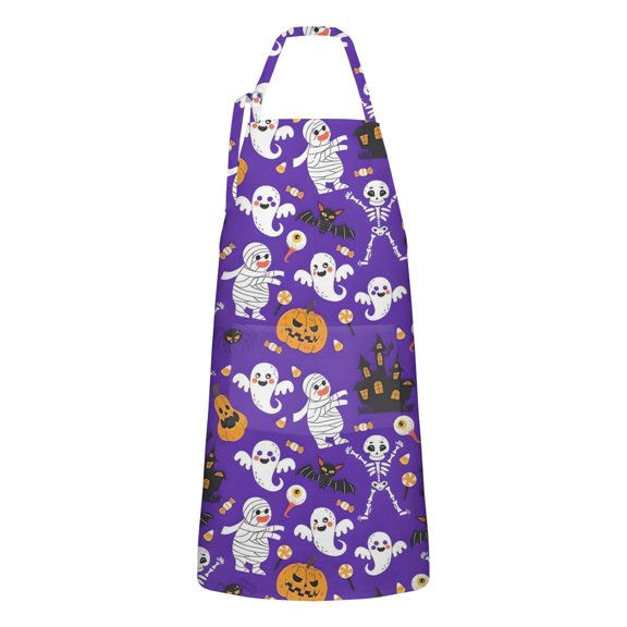 Halloween Cute Ghosts and Skeletons Apron-Garden Aprons for Women with Pockets-Cotton Linen Waterproof Kitchen Cooking Gardening Aprons Adjustable for Kitchen,Cooking,BBQ and Salon 32"x27"