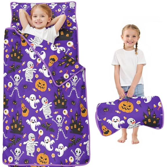 Halloween Cute Ghosts and Skeletons Toddler Nap Mats for Kids Preschool,51"x22" Sleeping Mat Bag or Kids,Toddler Sleeping Bag,Toddler Nap Mat or Daycare