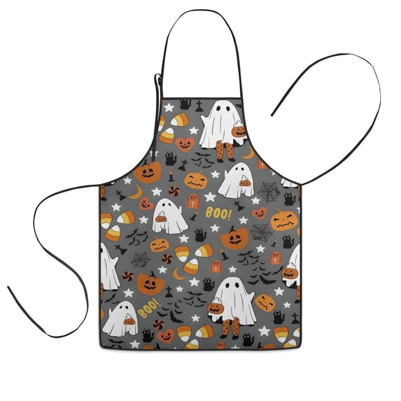 Halloween Cute Ghosts with Boo Kids Aprons for Girls and Boys,Adjustable Neck Strap Toddler Aprons for Kids Cooking Baking,23.6"x19"