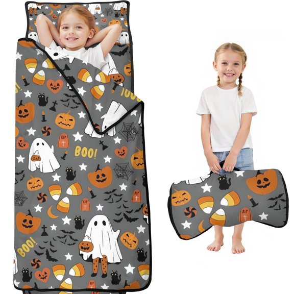 Halloween Cute Ghosts with Boo Toddler Nap Mats for Kids Preschool,59"x22" Sleeping Mat Bag or Kids,Toddler Sleeping Bag,Toddler Nap Mat or Daycare