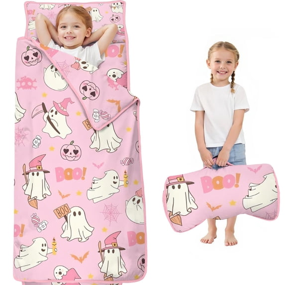 Halloween Cute Ghosts with Boo Toddler Nap Mats for Kids Preschool,59"x22" Sleeping Mat Bag or Kids,Toddler Sleeping Bag,Toddler Nap Mat or Daycare