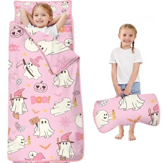 Halloween Cute Ghosts with Boo Toddler Nap Mats for Kids Preschool,60"x20" Sleeping Mat Bag or Kids,Toddler Sleeping Bag,Toddler Nap Mat or Daycare