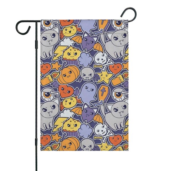 Halloween Cute Icons Collage Pattern Fall Garden Flags 12.5"x18" Double Side,Small Yard Flags for Outside,Outdoor Fall Decor,Autumn Funny Garden Flag Yard Decoration