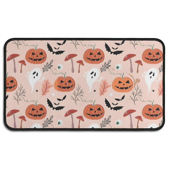 Halloween Cute Icons on Pink Pattern Door Rugs,Washable Non Slip Door Mats Indoor,Decorative Door Mats,Entry Mat Indoor for Entrance,Bedroom,Kitchen,Bathroom,30"x17"