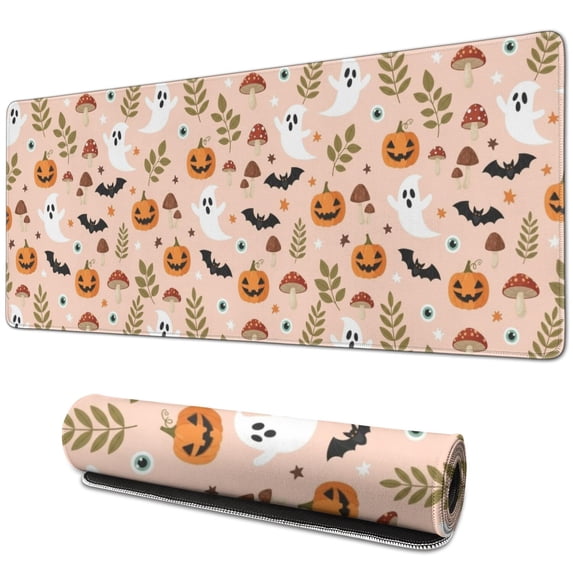 Halloween Cute Icons on Pink Pattern Extended Large Mouse Pad, Desk ...