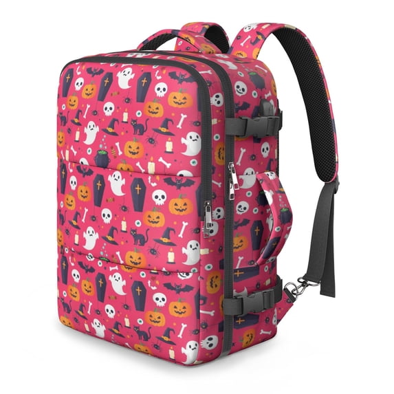 Halloween Cute Icons on Pink Pattern Travel Laptop Backpack ...